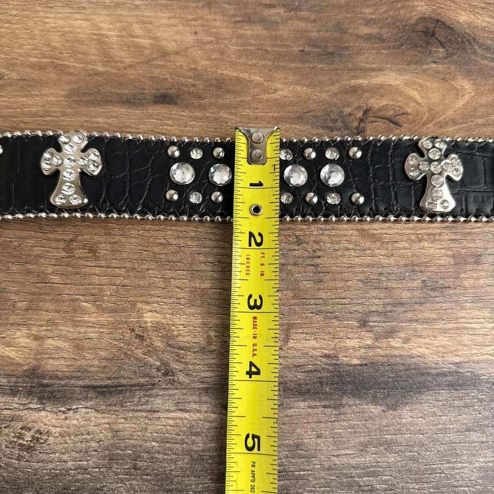 Y2K Rhinestone Studded Cross Gothic Western Belt Womens Small Black - Picture 5 of 9